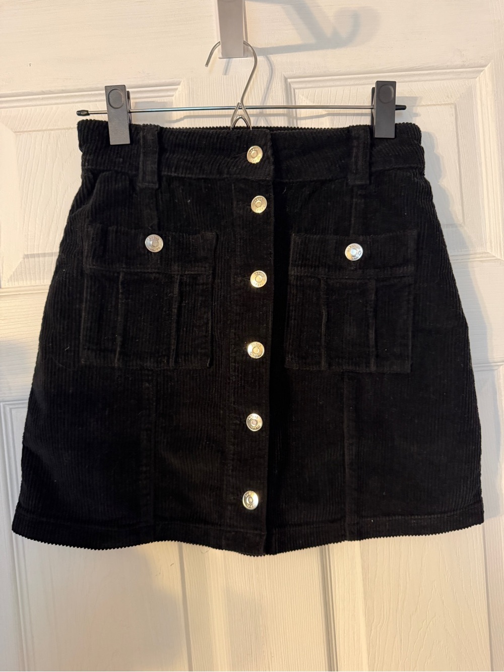 ba&sh Black Corduroy Dora Button-Front Mini Skirt
